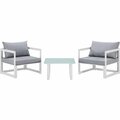 Primewir 3 Piece Fortuna Outdoor Patio Sectional Sofa Set, White with Gray Cushions EEI-1722-WHI-GRY-SET